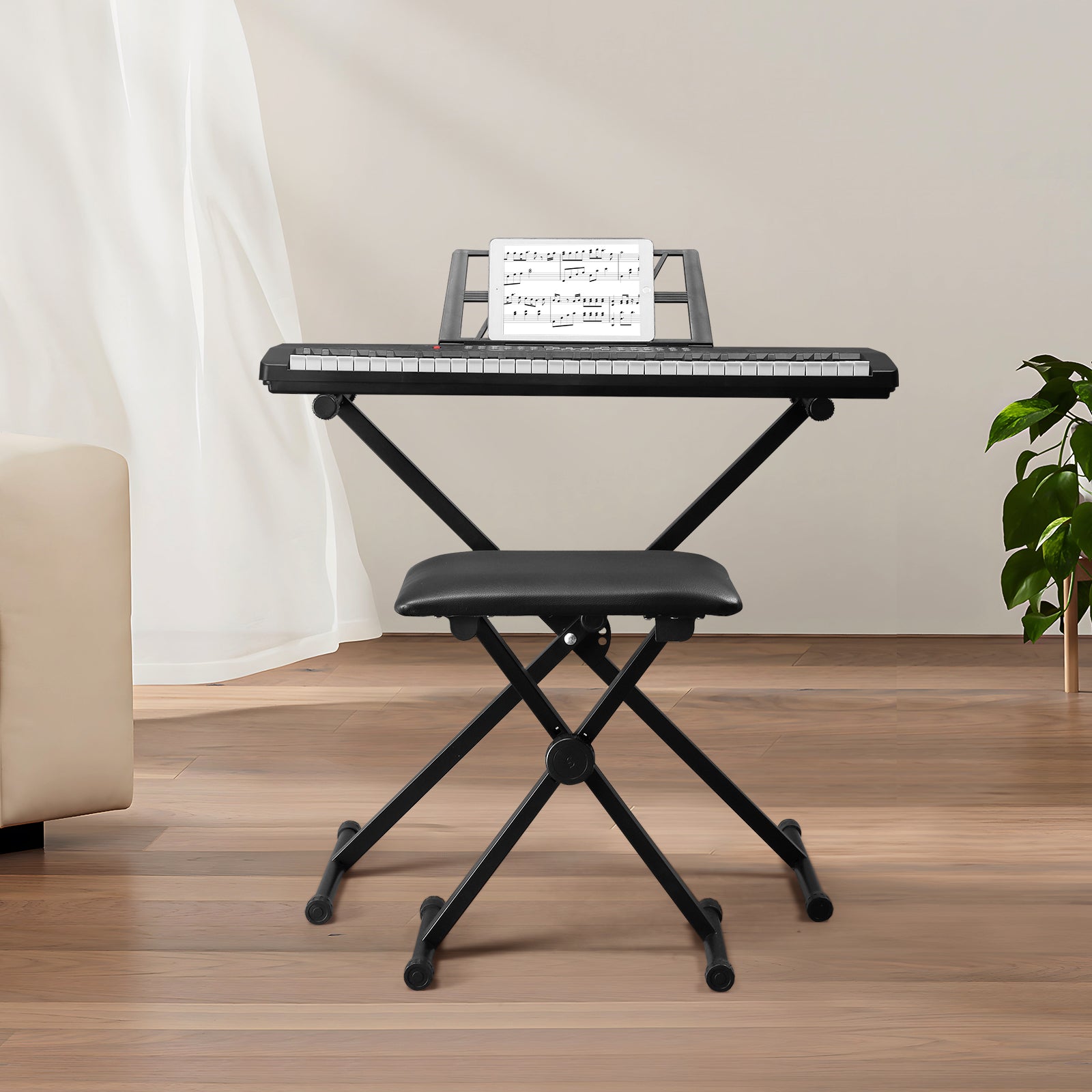 Szzzp GEP-203 61 Key Keyboard with Piano Stand, Piano Bench, Built In Speakers, Headphone, Microphone, Music Rest, LED Screen