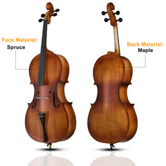 Szzzp Full Side 4/4 Matte Natural Color Spruce Panel Cello with Bag Bow Rosin Bridge Strings