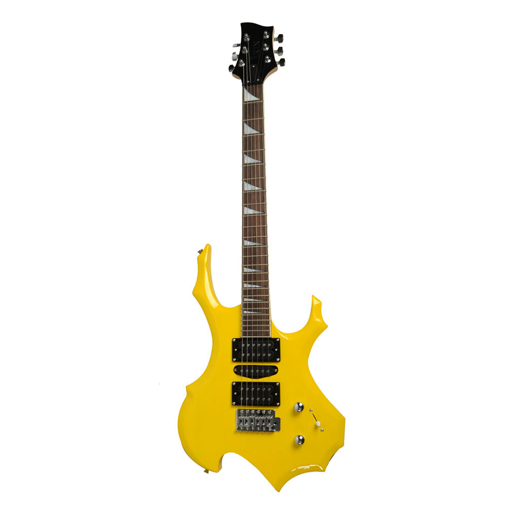 Szzzp Novice Flame Shaped Electric Guitar HSH Pickup Bag Strap Paddle Rocker Cable Wrench Tool Yellow