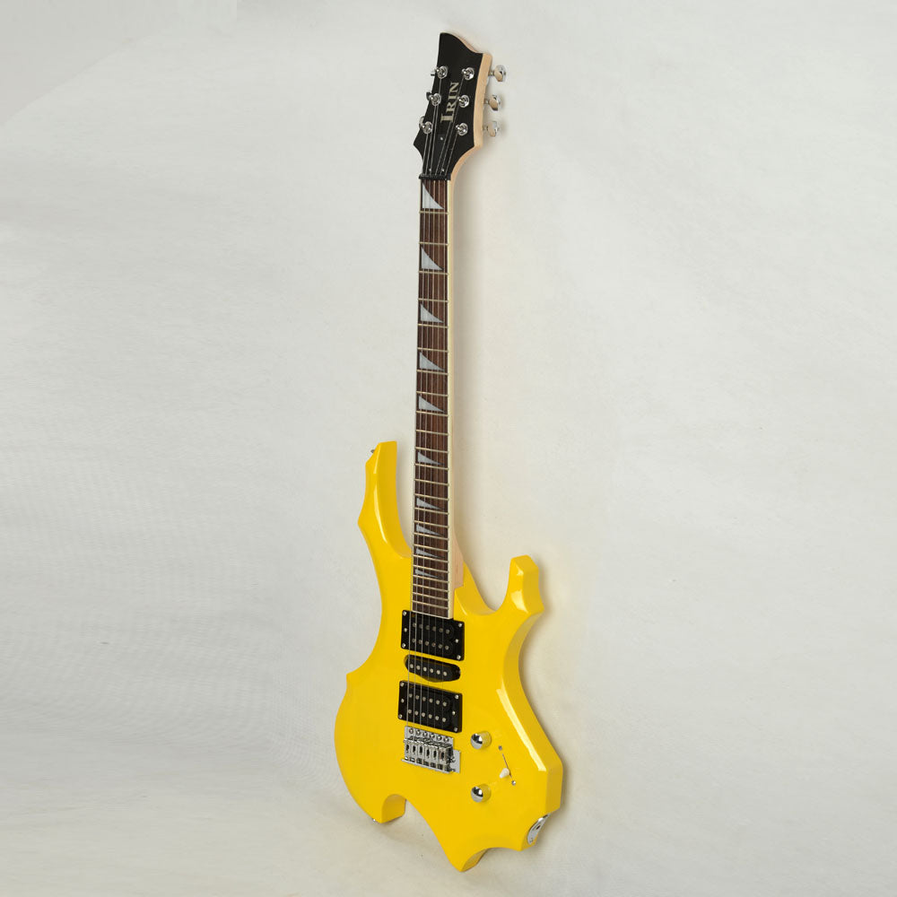 Szzzp Novice Flame Shaped Electric Guitar HSH Pickup Bag Strap Paddle Rocker Cable Wrench Tool Yellow