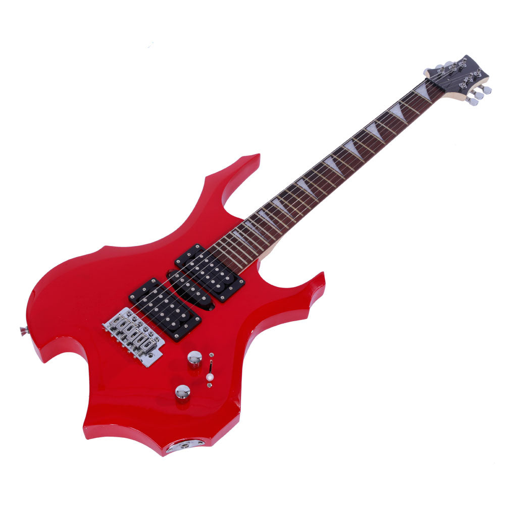 Szzzp Novice Flame Shaped Electric Guitar HSH Pickup Bag Strap Paddle Rocker Cable Wrench Tool - Red