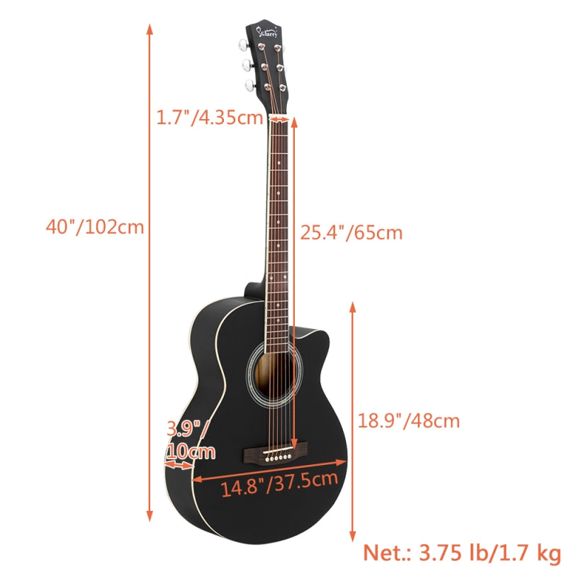 Glarry GT501 40 Inch Cutaway Auditorium Acoustic Guitar Matte Spruce Front Folk - Black