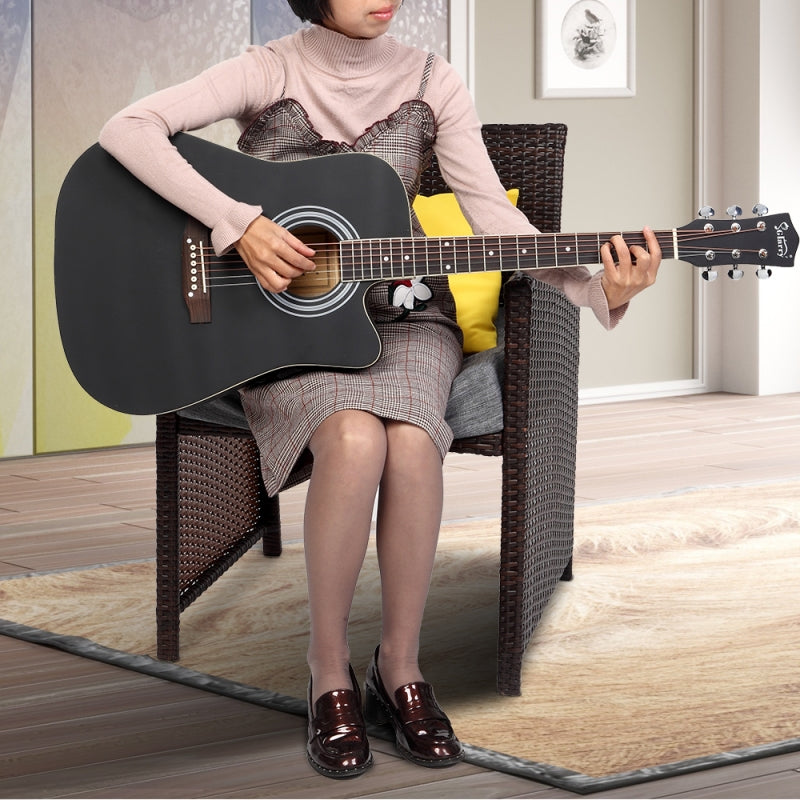 Glarry GT502 41 Inch Matte Cutaway Dreadnought Spruce Front Acoustic Guitar - Black
