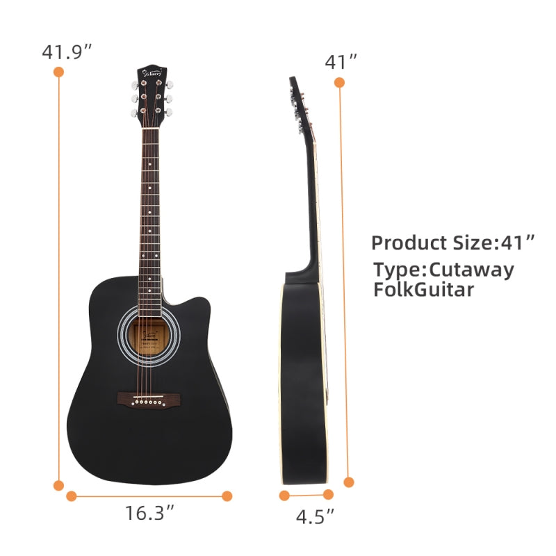 Glarry GT502 41 Inch Matte Cutaway Dreadnought Spruce Front Acoustic Guitar - Black