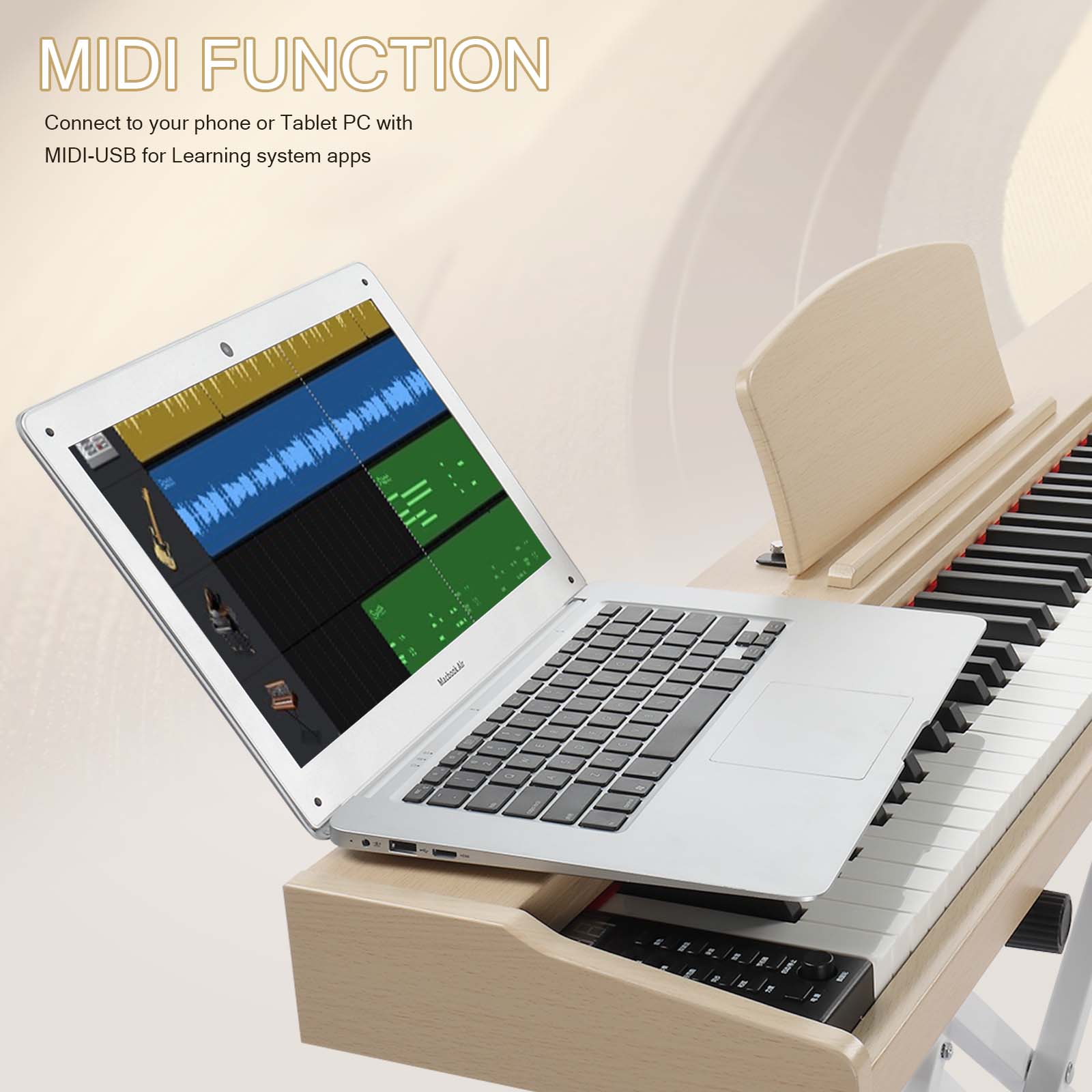 Szzzp 88 Key Full Size Semi-Weighted Standard Keyboards Wooden Digital Piano with MIDI Bluetooth, Triple Pedals，Headphone and other accessories