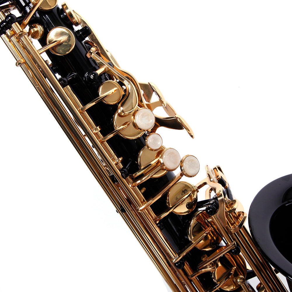 Szzzp Be Brass Carving Pattern Pearl White Shell Button Saxophone with Strap - Black