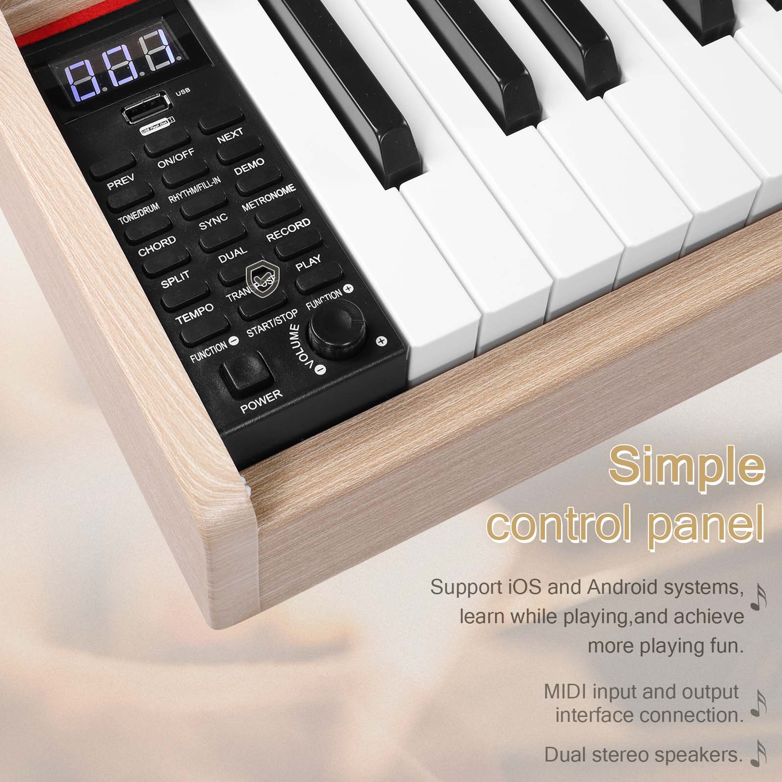 Szzzp 88 Key Standard Full Weighted Keyboards Digital Piano with Metal Stand, Power Adapter, Triple Pedals, Headphone，for All Experience Levels Natural Technology Wood