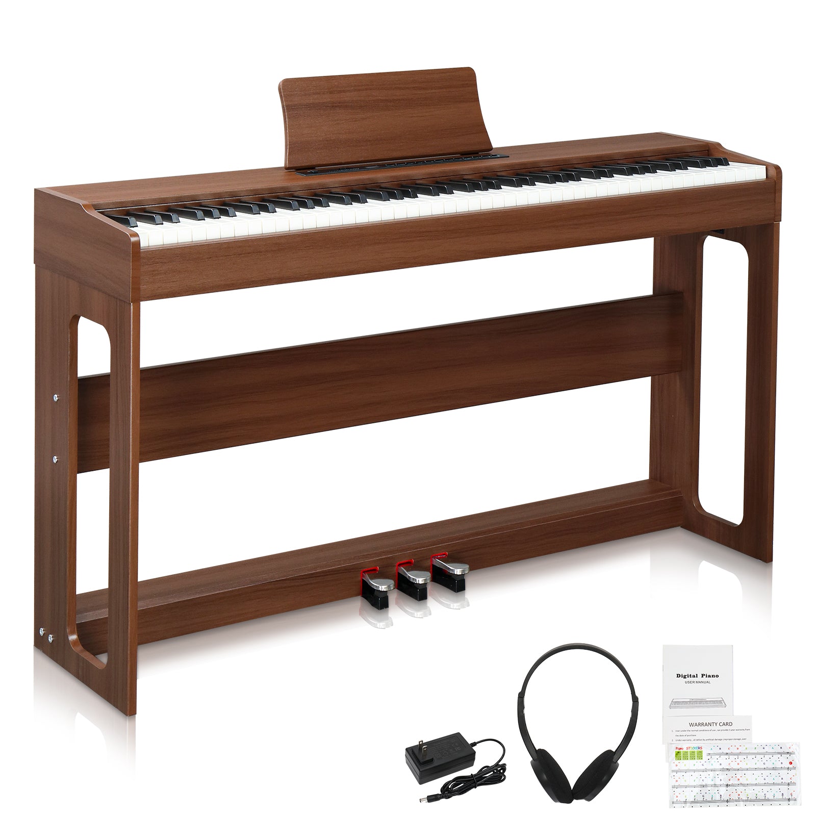 Szzzp 88 Keys Full Weighted Keyboards Digital Piano with Furniture Stand, Power Adapter, Triple Pedals, Headphone, for All Experience Levels Black Walnut