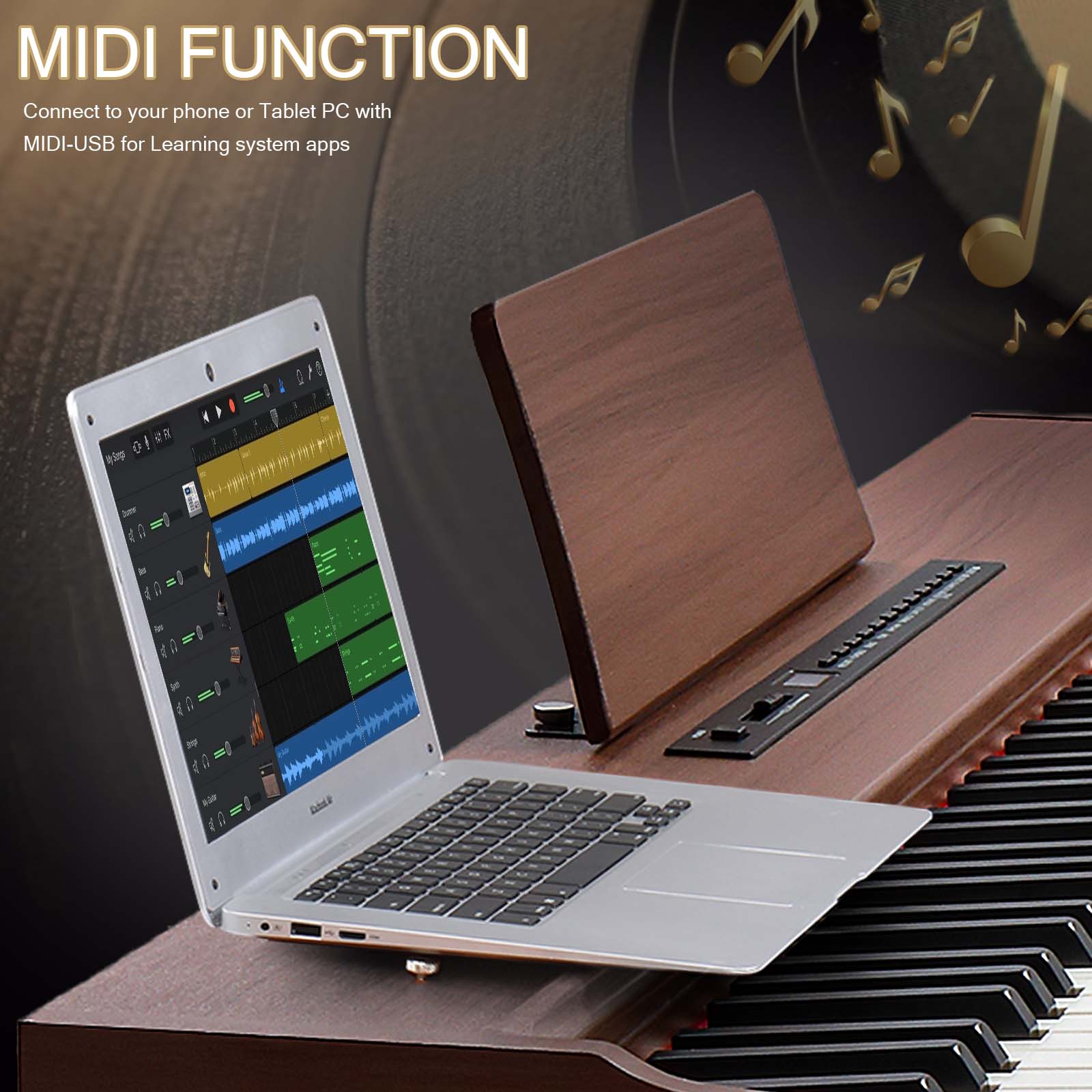 Szzzp 88 Keys Full Weighted Keyboards Digital Piano with Furniture Stand, Power Adapter, Triple Pedals, Headphone, for All Experience Levels Black Walnut