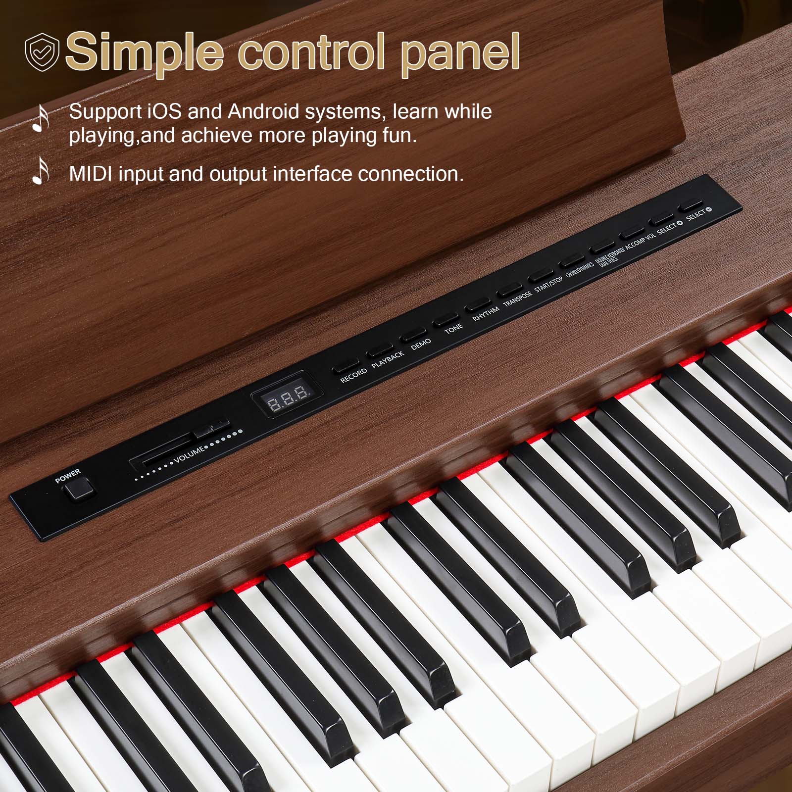 Szzzp 88 Keys Full Weighted Keyboards Digital Piano with Furniture Stand, Power Adapter, Triple Pedals, Headphone, for All Experience Levels Black Walnut