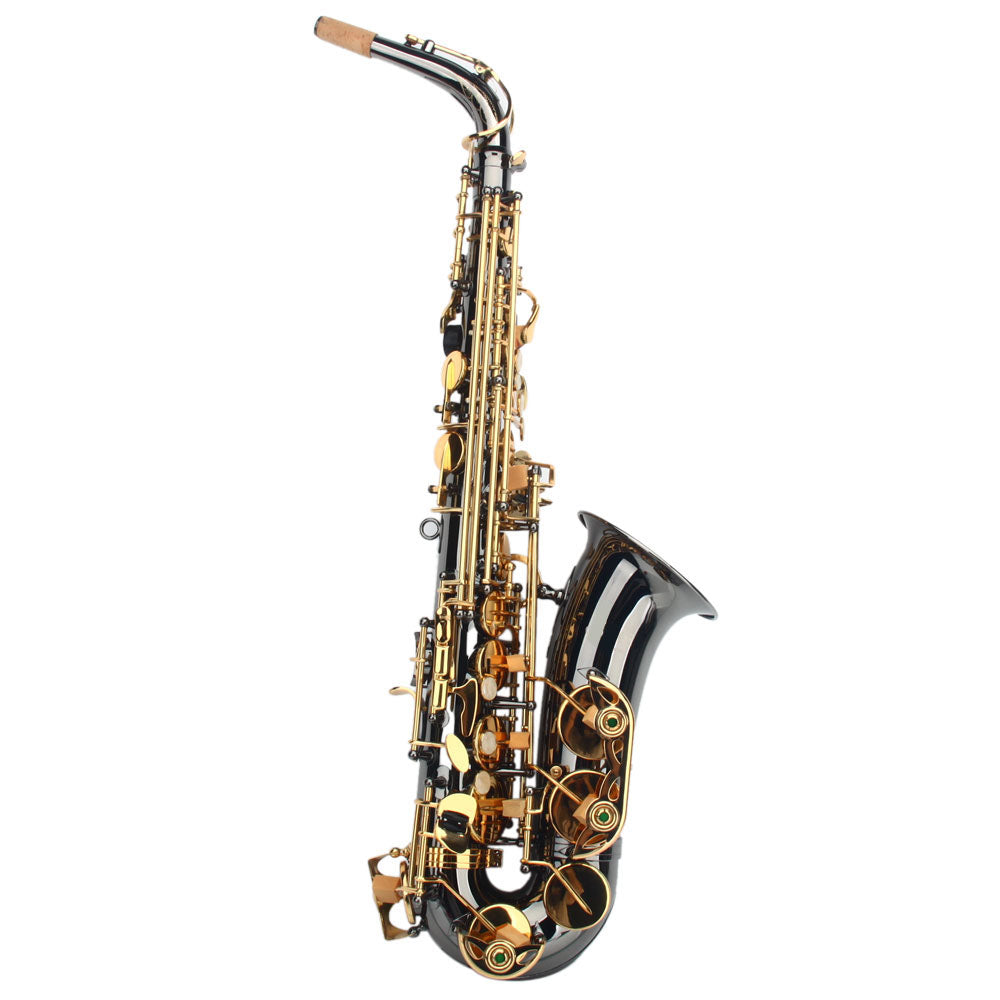 Szzzp Be Brass Carving Pattern Pearl White Shell Button Saxophone with Strap - Black