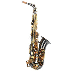 Szzzp Be Brass Carving Pattern Pearl White Shell Button Saxophone with Strap - Black