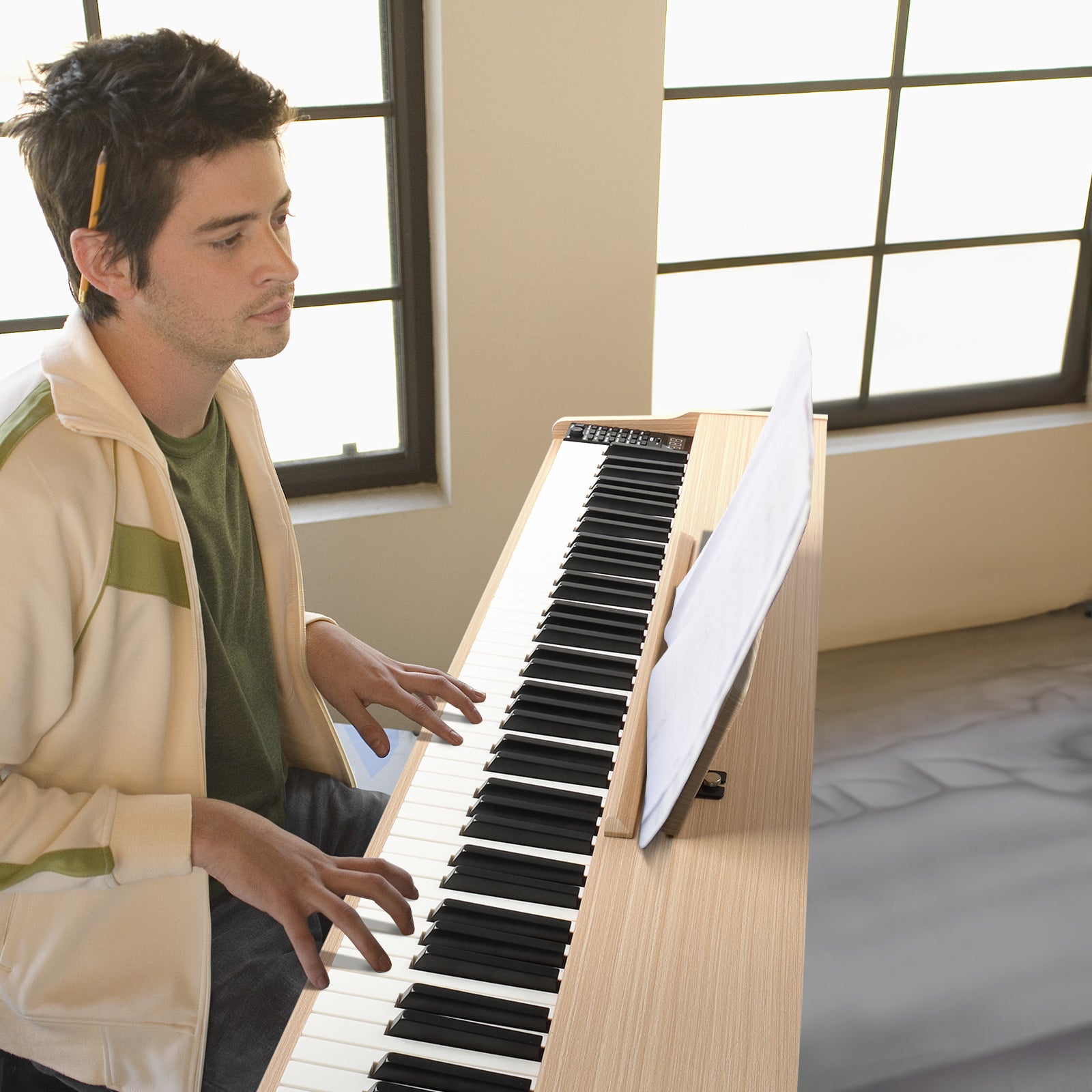 Szzzp 88 Key Standard Full Weighted Keyboards Digital Piano with Metal Stand, Power Adapter, Triple Pedals, Headphone，for All Experience Levels Natural Technology Wood