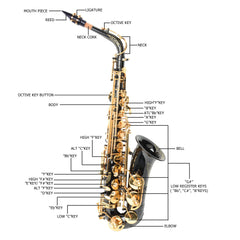 Szzzp Be Brass Carving Pattern Pearl White Shell Button Saxophone with Strap - Black