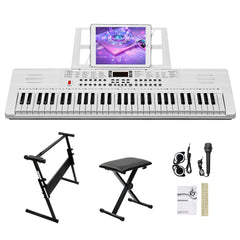 Szzzp GEP-110 61 Key Lighting Keyboard with Piano Stand, Piano Bench, Built In Speakers, Headphone, Microphone, Music Rest, LED Screen