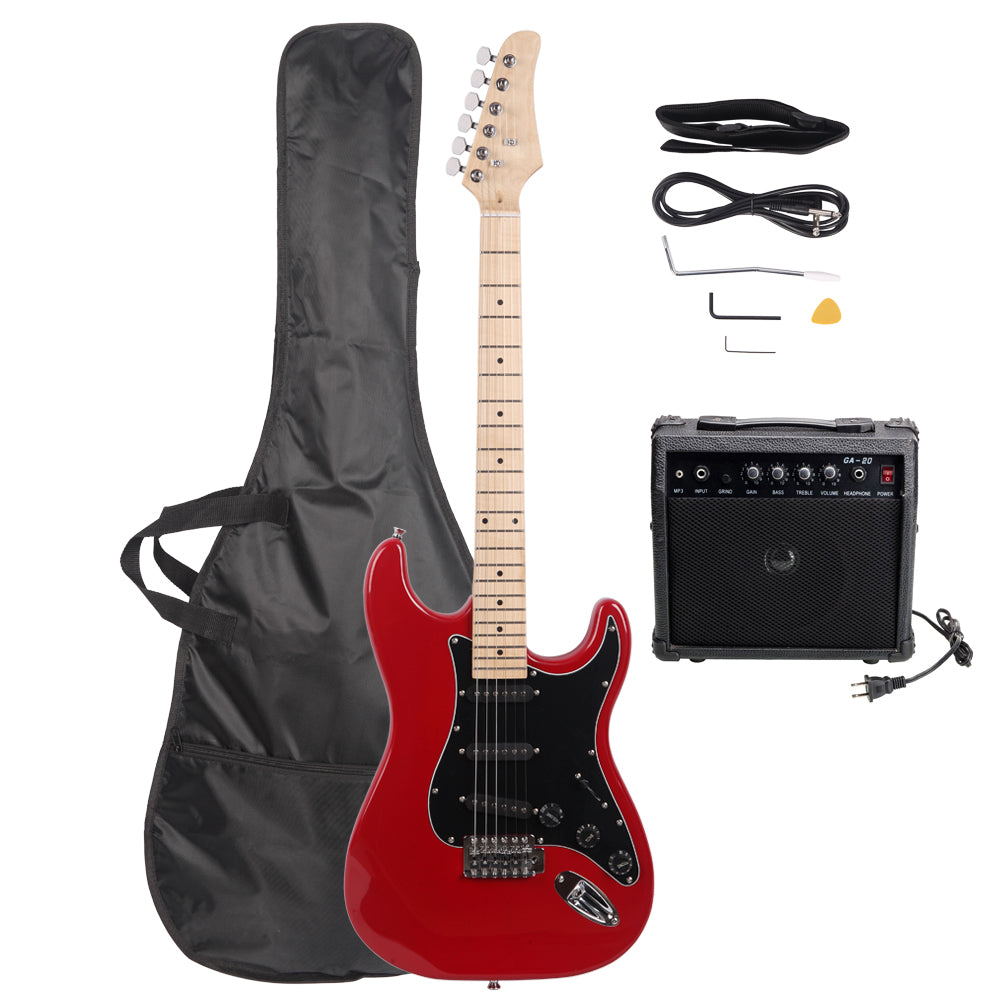 Szzzp ST Stylish Electric Guitar with Black Pickguard - Red