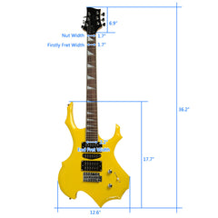 Szzzp Novice Flame Shaped Electric Guitar HSH Pickup Bag Strap Paddle Rocker Cable Wrench Tool Yellow