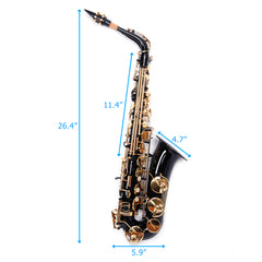 Szzzp Be Brass Carving Pattern Pearl White Shell Button Saxophone with Strap - Black