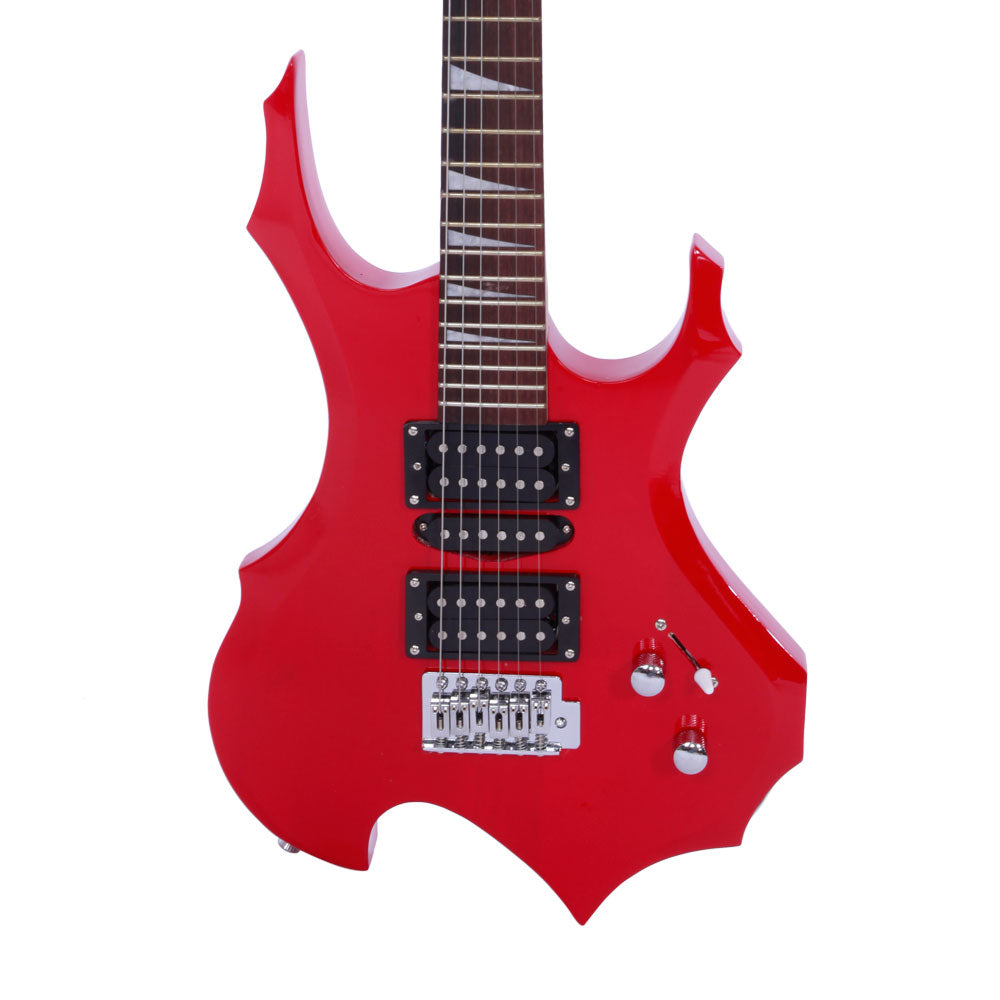 Szzzp Novice Flame Shaped Electric Guitar HSH Pickup Bag Strap Paddle Rocker Cable Wrench Tool - Red