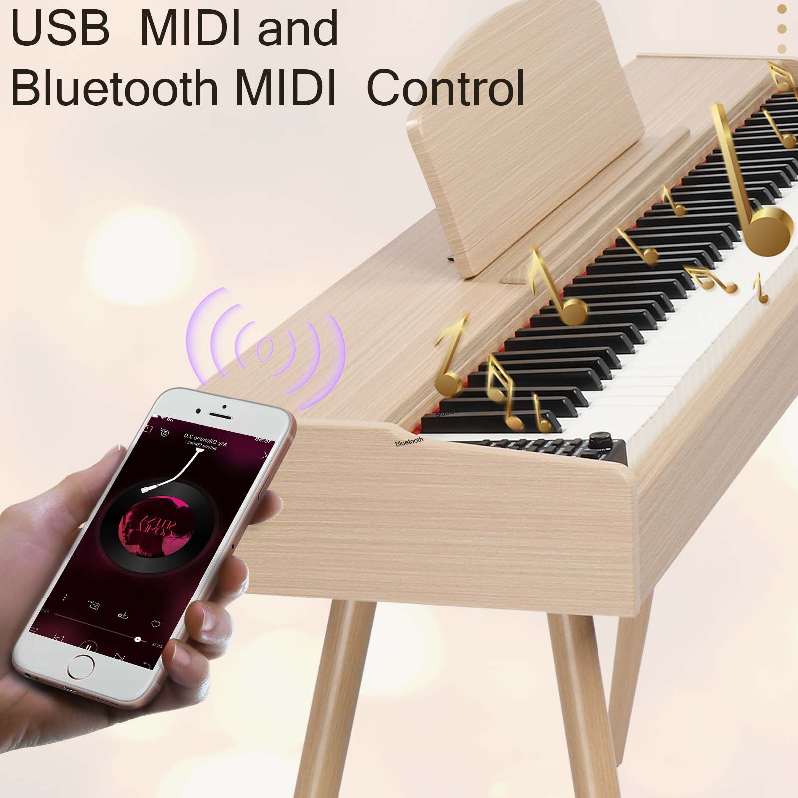 Szzzp 88 Key Standard Full Weighted Keyboards Digital Piano with Metal Stand, Power Adapter, Triple Pedals, Headphone，for All Experience Levels Natural Technology Wood