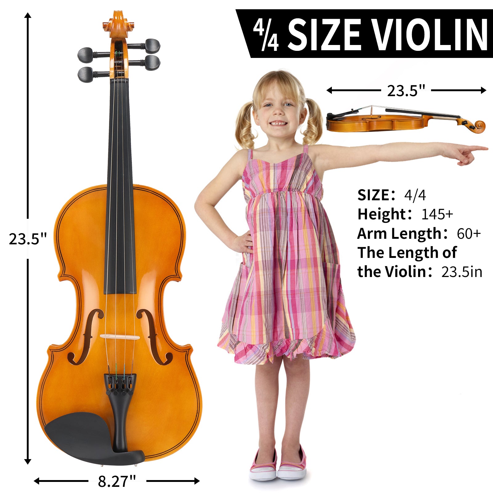 Szzzp Full Size 4/4 Violin Set for Adults Beginners Students with Hard Case,Violin Bow,Shoulder Rest,Rosin,Extra Strings and Sordine