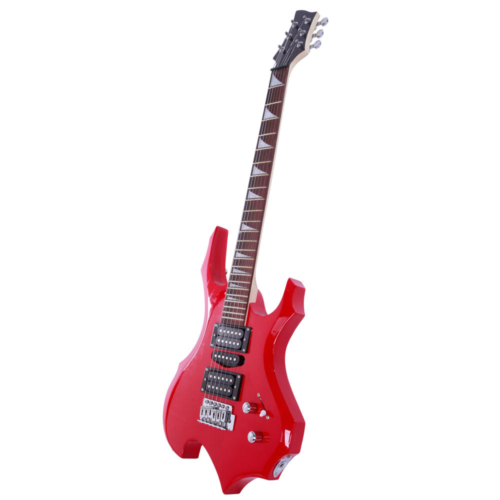 Szzzp Novice Flame Shaped Electric Guitar HSH Pickup Bag Strap Paddle Rocker Cable Wrench Tool - Red