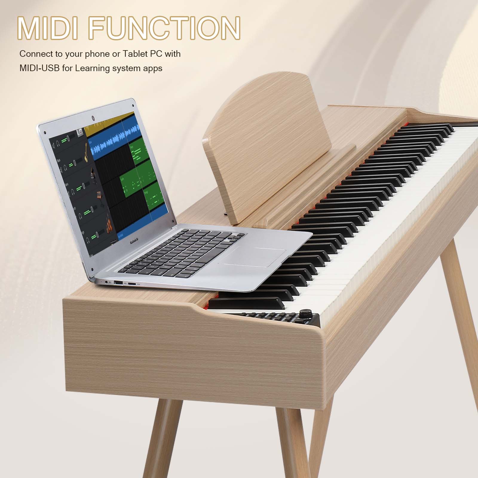 Szzzp 88 Key Standard Full Weighted Keyboards Digital Piano with Metal Stand, Power Adapter, Triple Pedals, Headphone，for All Experience Levels Natural Technology Wood