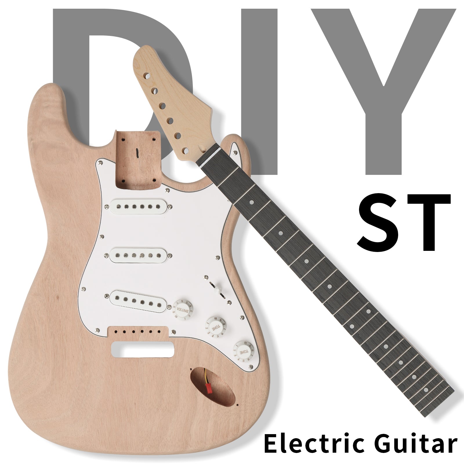 Szzzp DIY 6 String ST Style Electric Guitar Kits with Mahogany Body, Maple Neck and Accessories