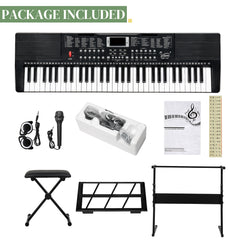 Szzzp GEP-110 61 Key Keyboard with Piano Stand, Piano Bench, Built In Speakers, Headphone, Microphone, Music Rest, LED Screen, 3 Teaching Modes for Beginners