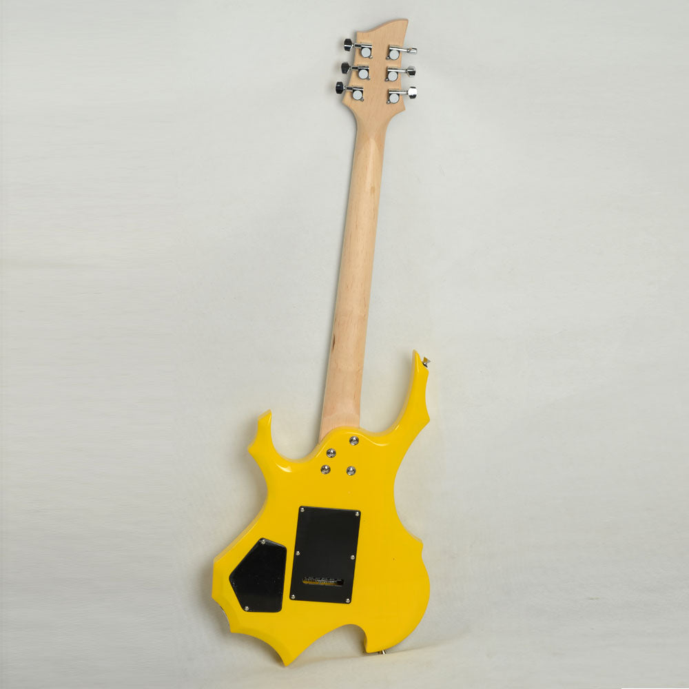Szzzp Novice Flame Shaped Electric Guitar HSH Pickup Bag Strap Paddle Rocker Cable Wrench Tool Yellow