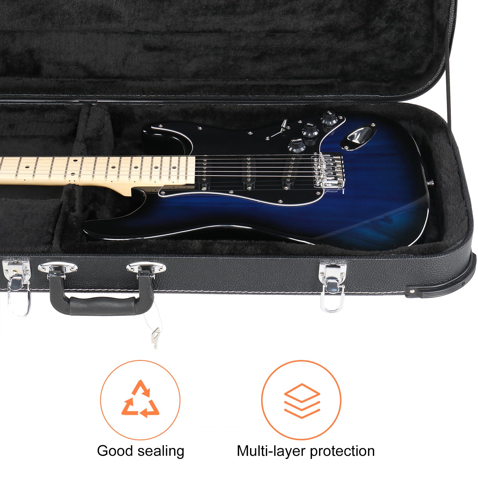 Szzzp Electric Guitar Square Hard Case with Protective Sleeve Fits ST TL Burning fire 170 Style Electric Guitar