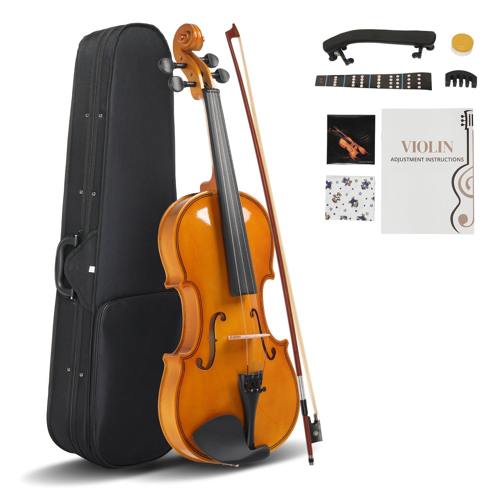 Szzzp Full Size 4/4 Violin Set for Adults Beginners Students with Hard Case,Violin Bow,Shoulder Rest,Rosin,Extra Strings and Sordine