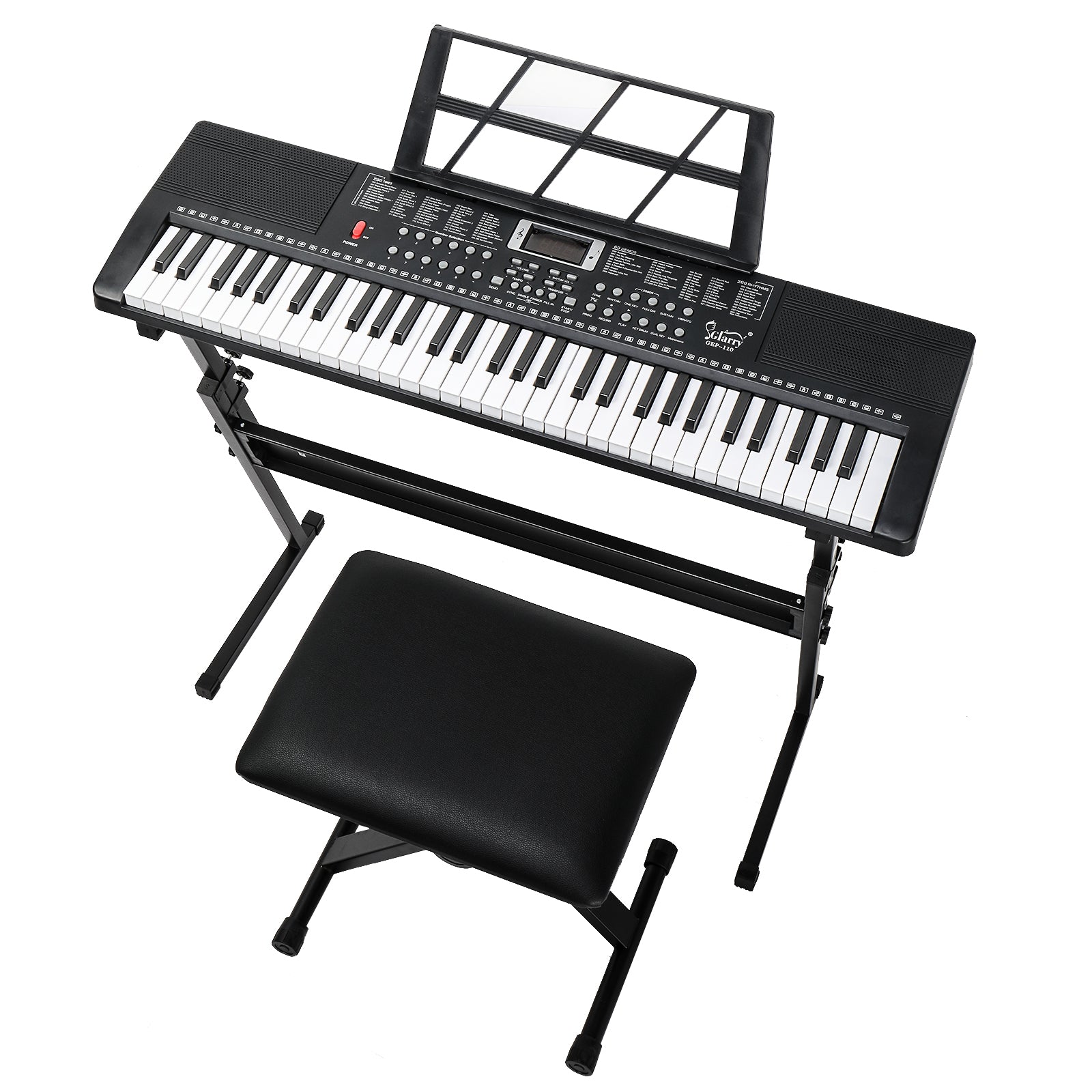 Szzzp GEP-110 61 Key Keyboard with Piano Stand, Piano Bench, Built In Speakers, Headphone, Microphone, Music Rest, LED Screen, 3 Teaching Modes for Beginners