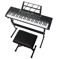 Szzzp GEP-110 61 Key Keyboard with Piano Stand, Piano Bench, Built In Speakers, Headphone, Microphone, Music Rest, LED Screen, 3 Teaching Modes for Beginners