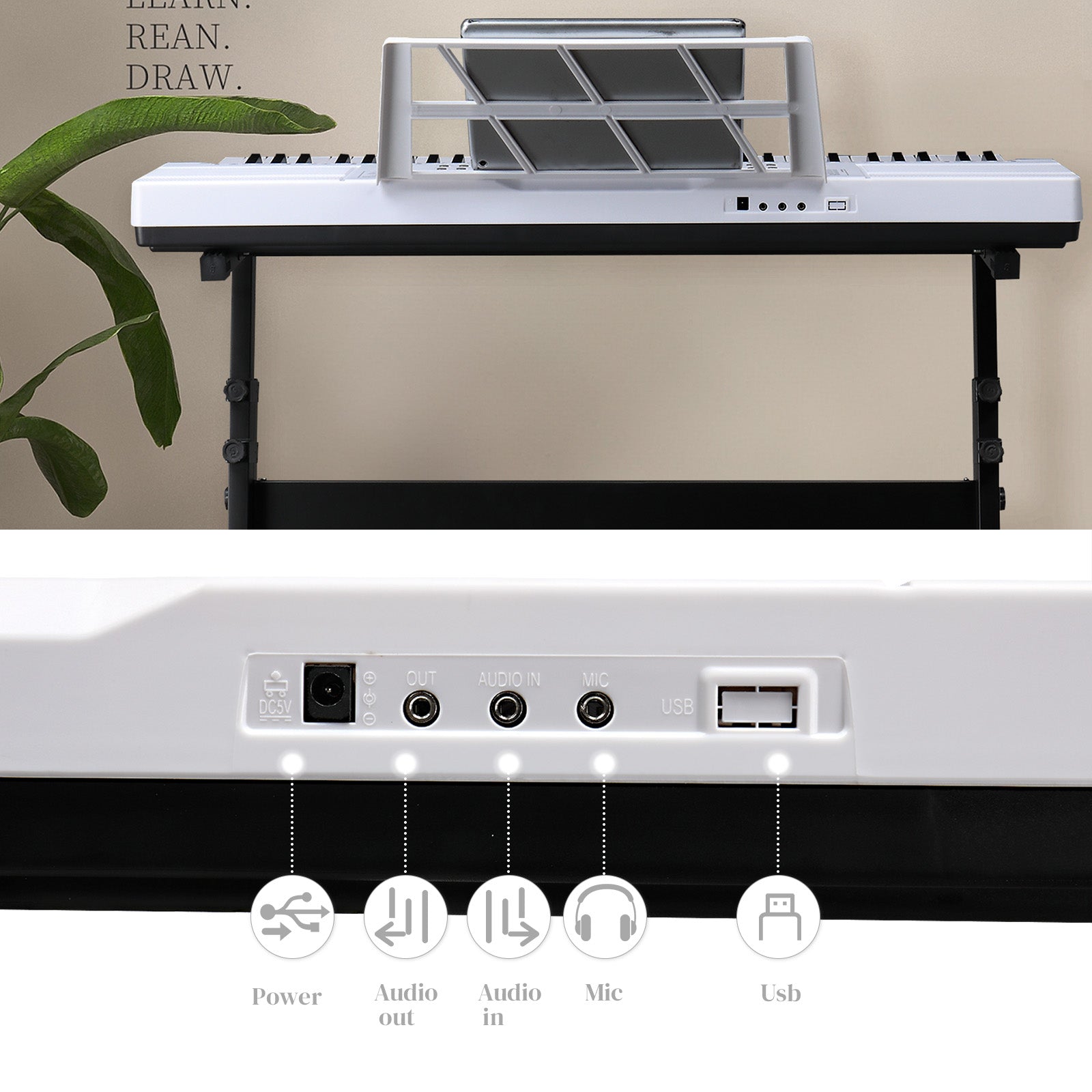 Szzzp GEP-110 61 Key Lighting Keyboard with Piano Stand, Piano Bench, Built In Speakers, Headphone, Microphone, Music Rest, LED Screen