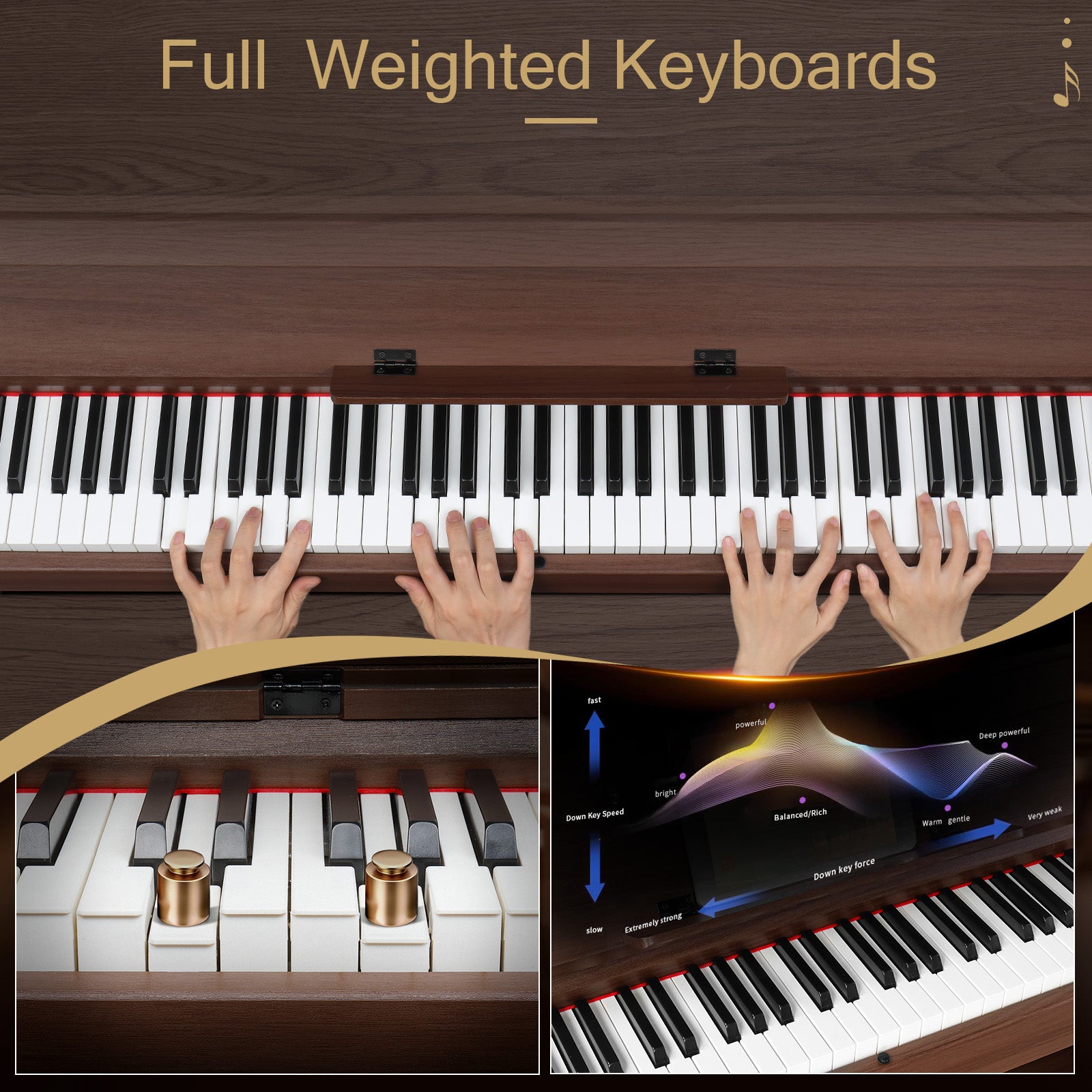 Szzzp GDP-107 88 Key Standard Full Weighted Keyboards Digital Piano with Furniture Stand, Audio and MIDI Bluetooth, Triple Pedals, Headphone，for Black Walnut