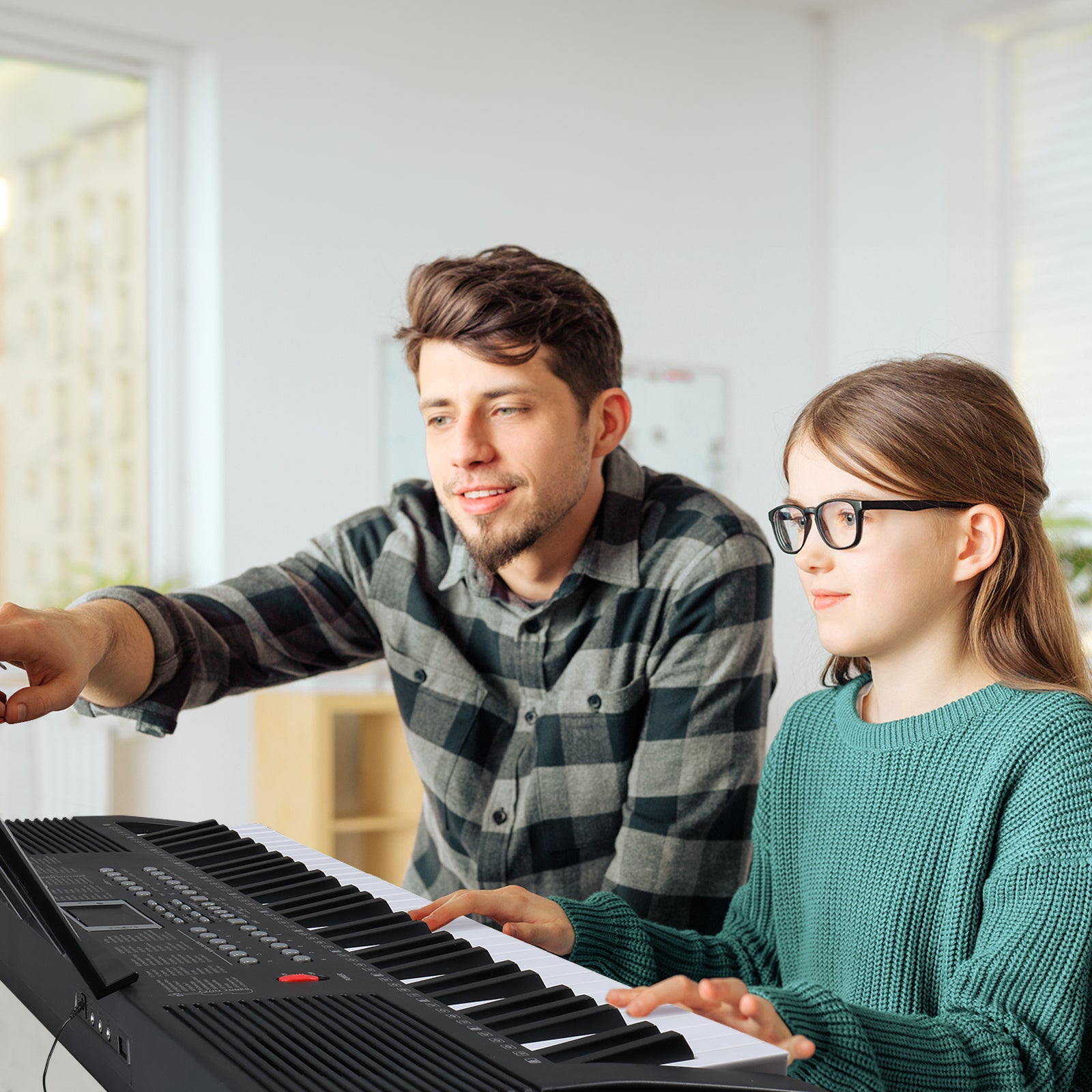 Szzzp GEP-203 61 Key Keyboard with Piano Stand, Piano Bench, Built In Speakers, Headphone, Microphone, Music Rest, LED Screen