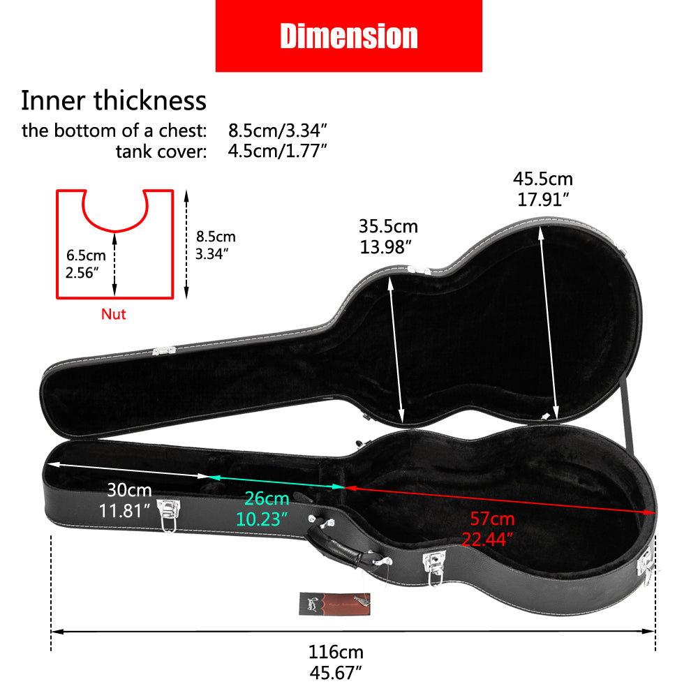 Szzzp High-End Fine-Grain PU Leather Hard Case for 335 Style Semi-Hollow & Hollowbody Electric Guitar