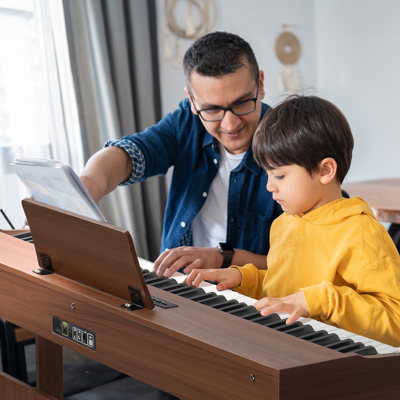 Szzzp 88 Keys Full Weighted Keyboards Digital Piano with Furniture Stand, Power Adapter, Triple Pedals, Headphone, for All Experience Levels Black Walnut