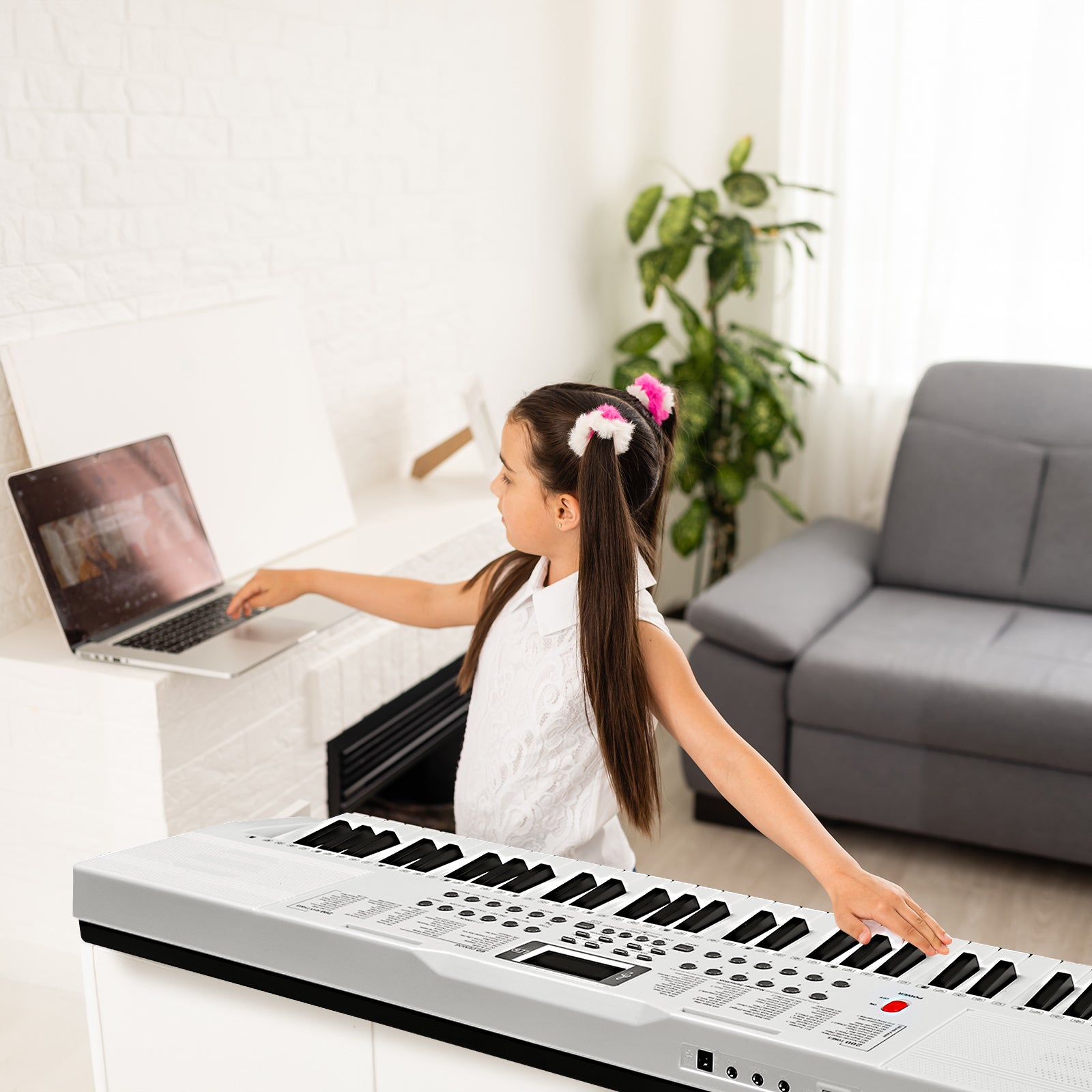 Szzzp GEP-110 61 Key Lighting Keyboard with Piano Stand, Piano Bench, Built In Speakers, Headphone, Microphone, Music Rest, LED Screen