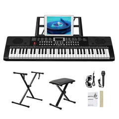 Szzzp GEP-203 61 Key Keyboard with Piano Stand, Piano Bench, Built In Speakers, Headphone, Microphone, Music Rest, LED Screen