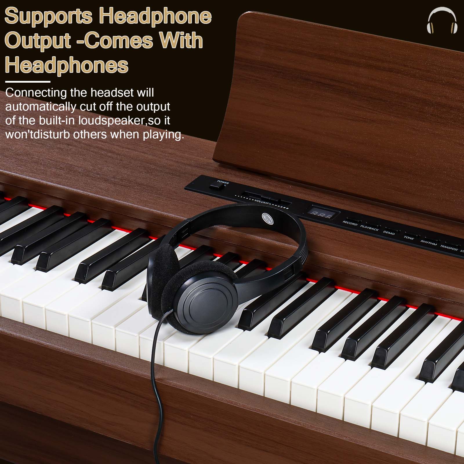 Szzzp 88 Keys Full Weighted Keyboards Digital Piano with Furniture Stand, Power Adapter, Triple Pedals, Headphone, for All Experience Levels Black Walnut