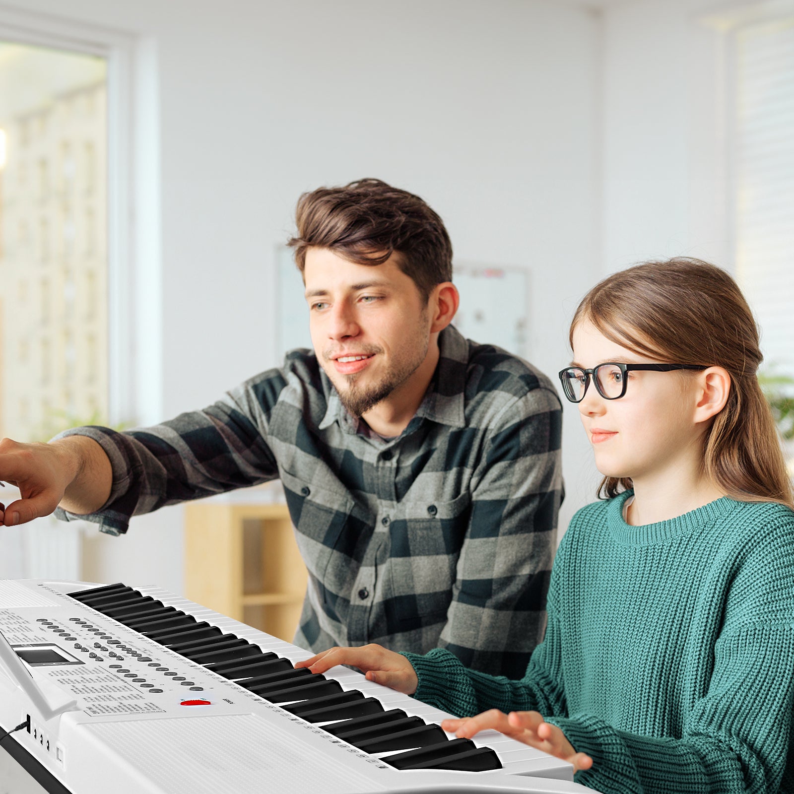 Szzzp GEP-110 61 Key Lighting Keyboard with Piano Stand, Piano Bench, Built In Speakers, Headphone, Microphone, Music Rest, LED Screen