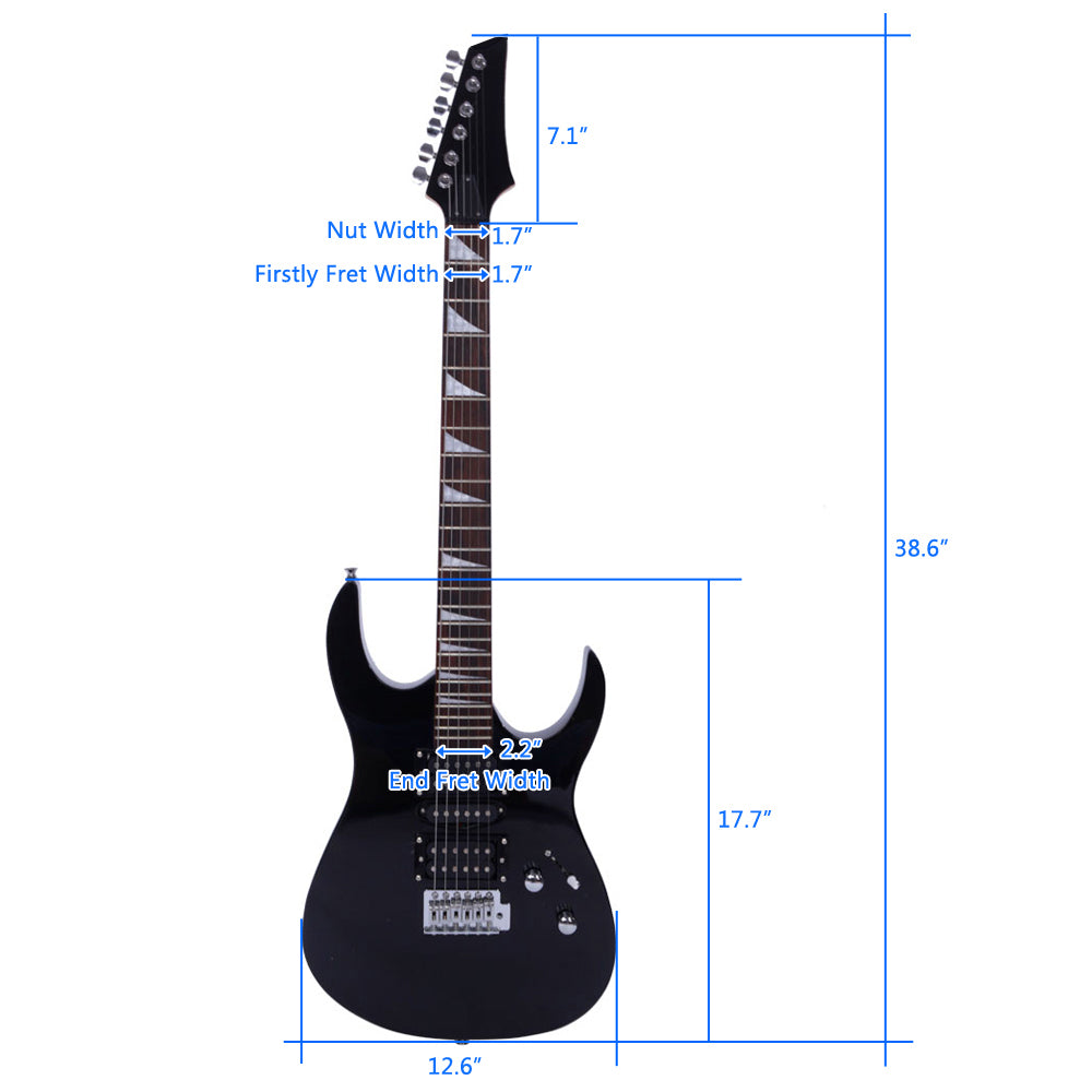 Szzzp Novice Entry Level 170 Electric Guitar HSH Pickup Bag Strap Paddle Rocker Cable Wrench Tool - Black
