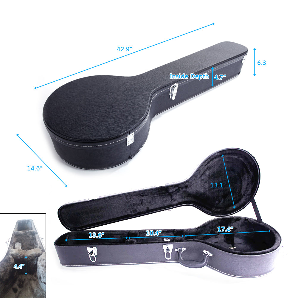 Szzzp 5-String 6-String Microgroove Pattern Leather Wood Banjos Case - Black