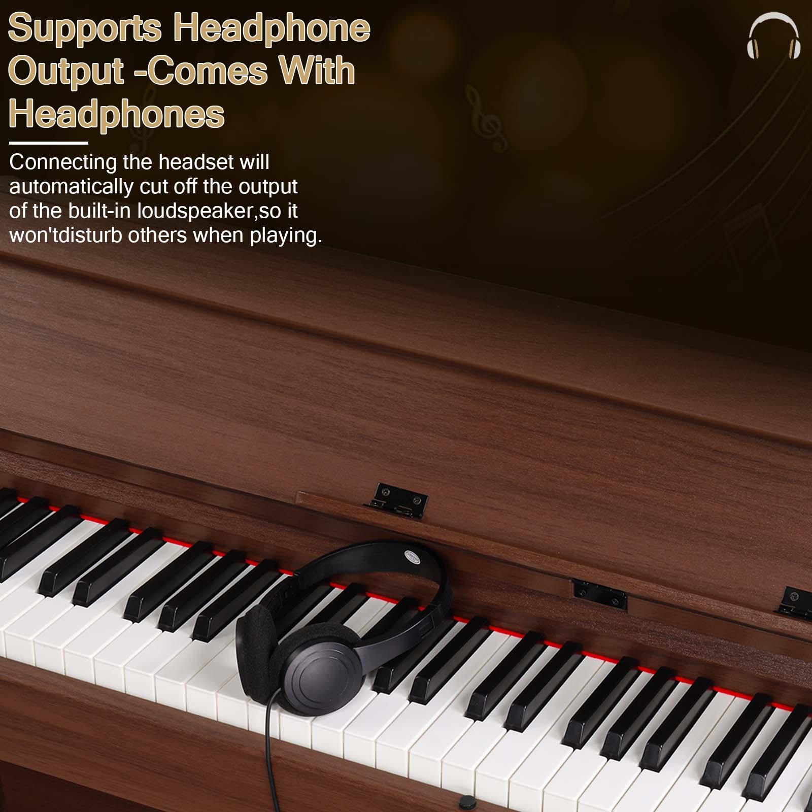 Szzzp GDP-107 88 Key Standard Full Weighted Keyboards Digital Piano with Furniture Stand, Audio and MIDI Bluetooth, Triple Pedals, Headphone，for Black Walnut