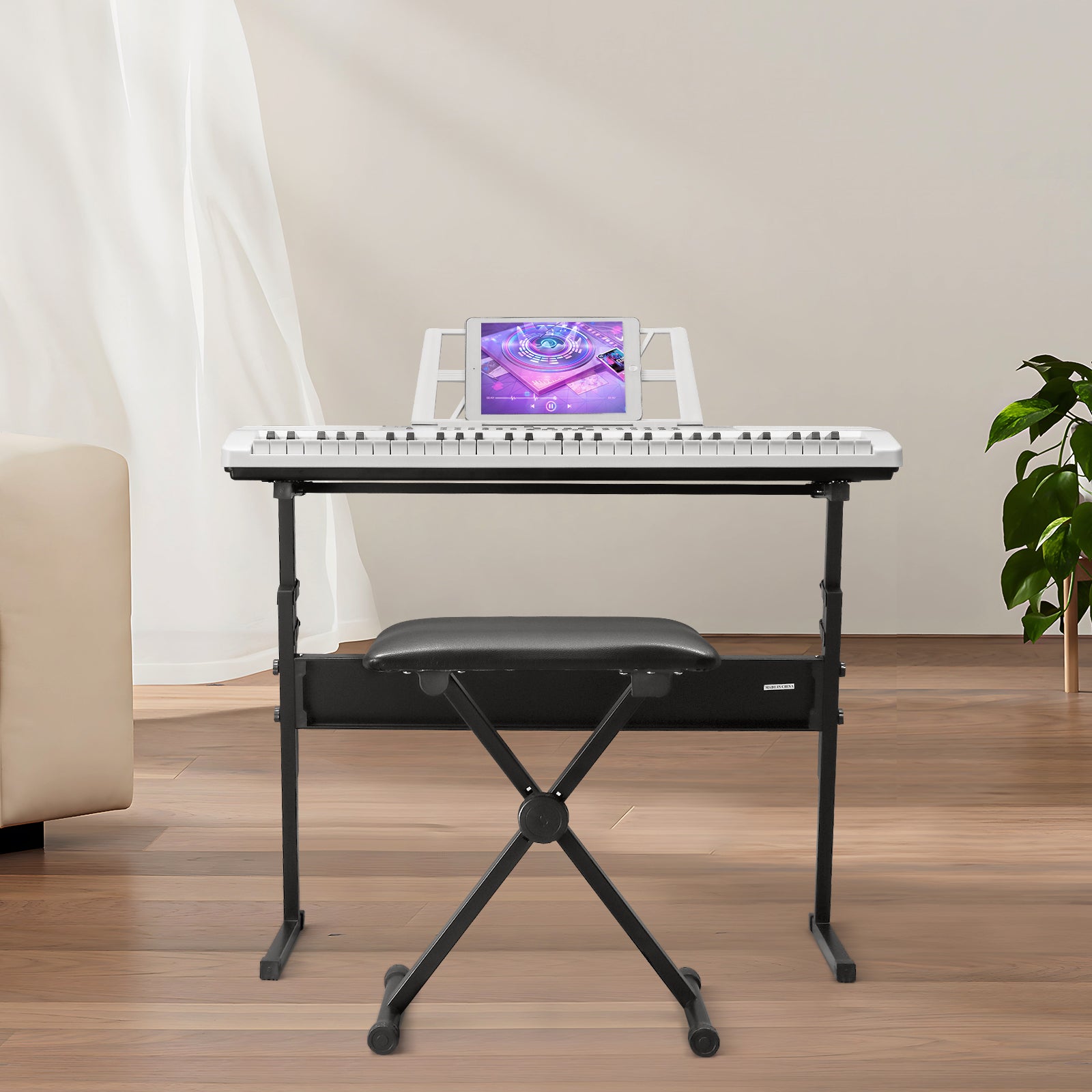 Szzzp GEP-110 61 Key Lighting Keyboard with Piano Stand, Piano Bench, Built In Speakers, Headphone, Microphone, Music Rest, LED Screen