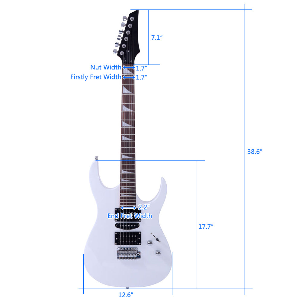 Szzzp Novice Entry Level 170 Electric Guitar HSH Pickup Bag Strap Paddle Rocker Cable Wrench Tool - White