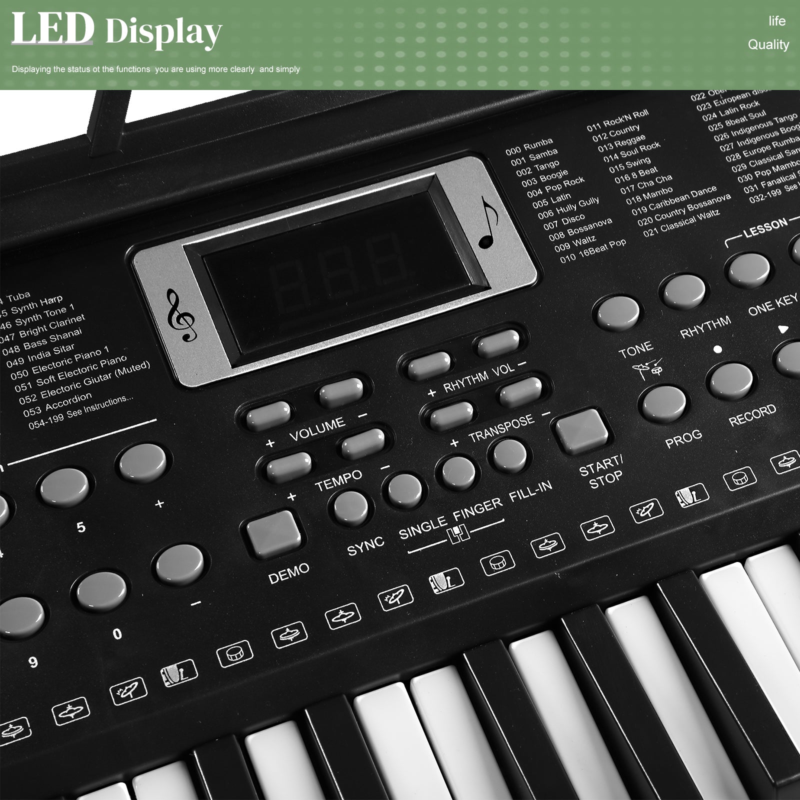 Szzzp GEP-203 61 Key Keyboard with Piano Stand, Piano Bench, Built In Speakers, Headphone, Microphone, Music Rest, LED Screen