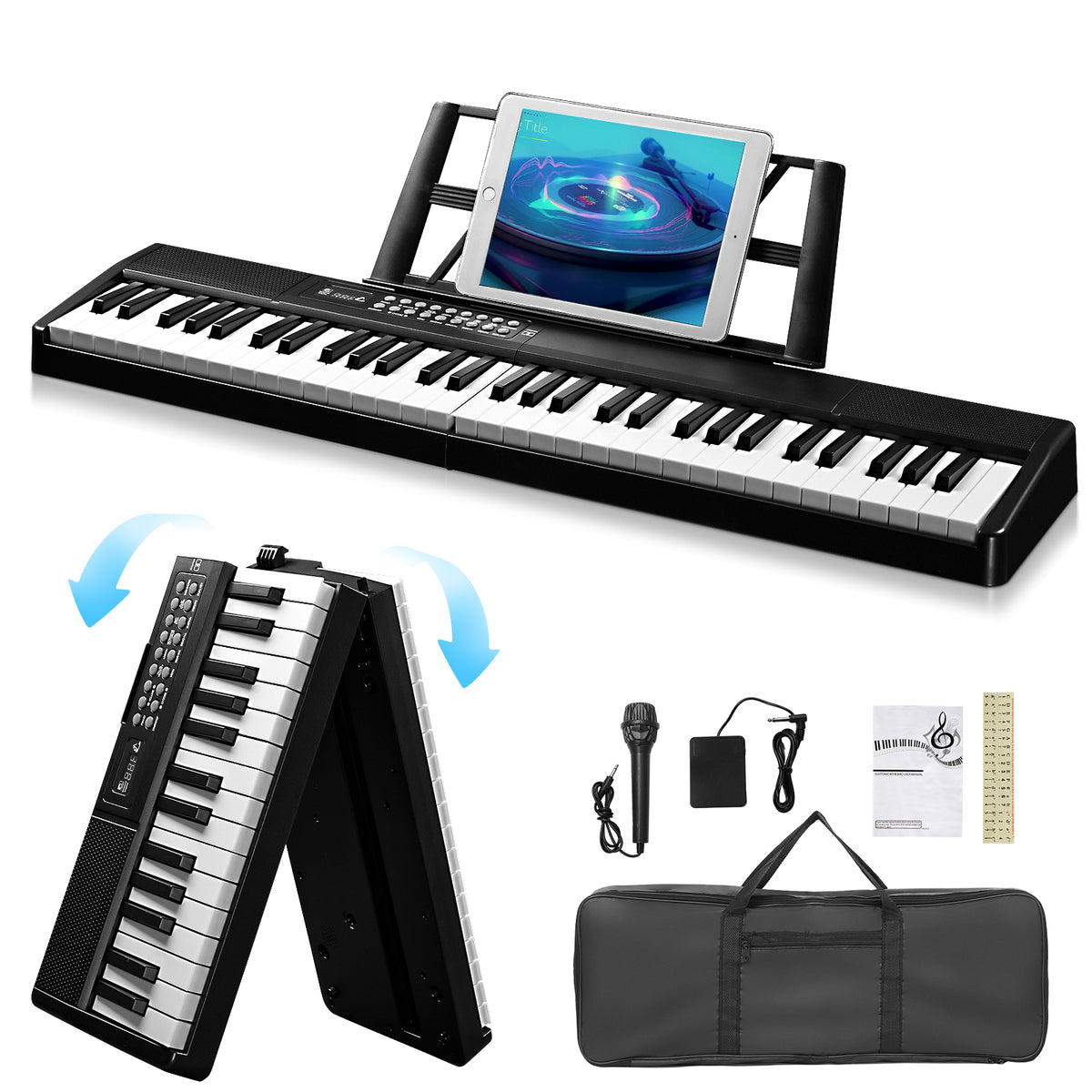 Szzzp GEP-204 61Key Folding Piano Semi-Weighted Standard Keyboards Digital Piano with Bluetooth, Handbag